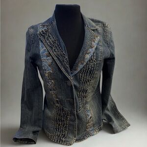 Embellished Blue Denim Blazer Jacket